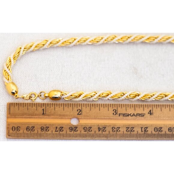 28 inch, Vintage Two Tone Striped White Gold Tone Necklace by Trifari - T25 - Picture 3 of 3